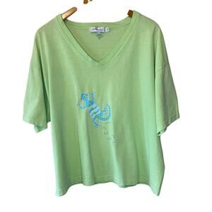 Fresh Produce Boho Bright Green Short Sleeve Semi Cropped Cotton Graphic Tee OS